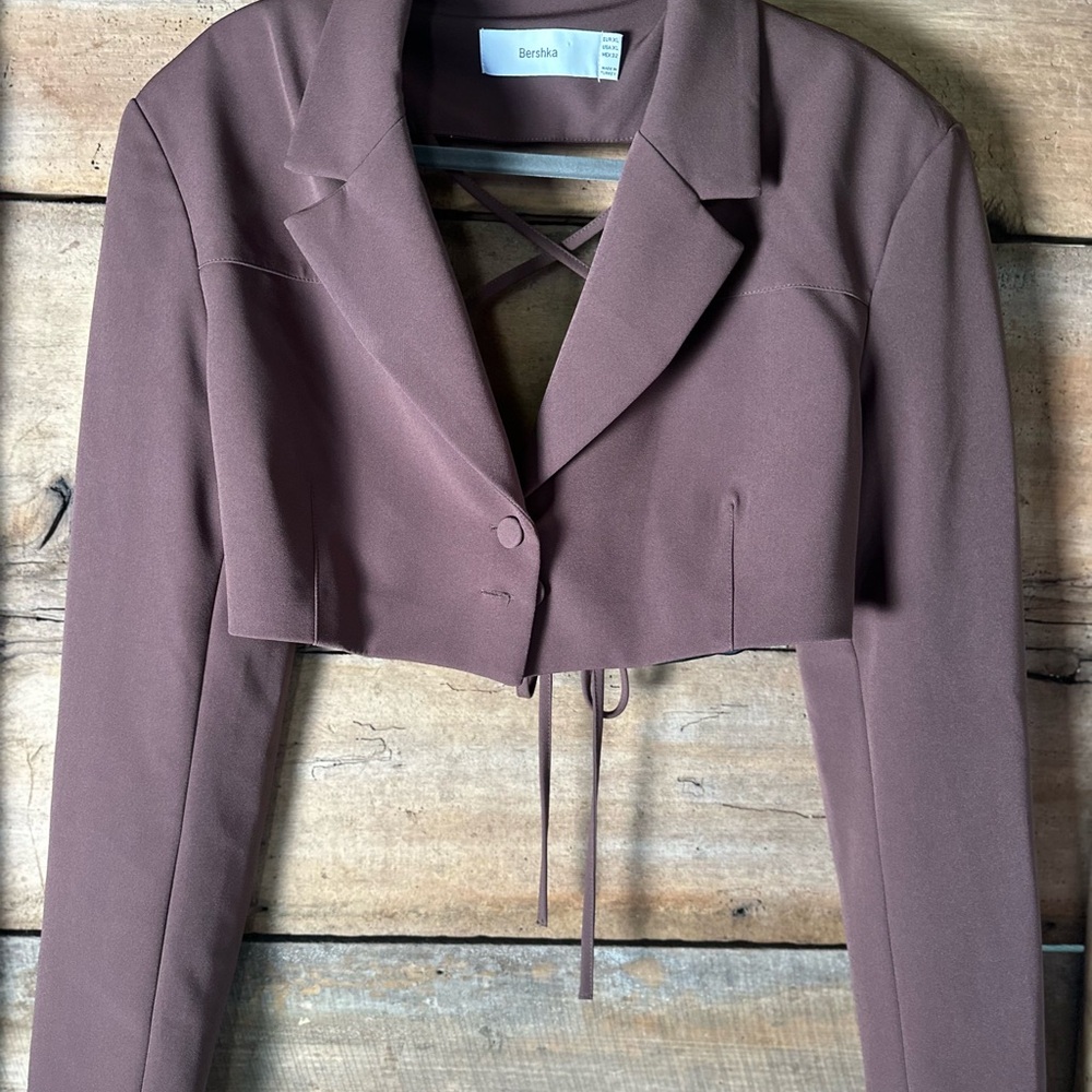 Bershka Brown Cropped Blazer Jacket